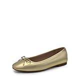 DREAM PAIRS Women's Flats Square Toe Ballet Flats Comfortable Casual Ballerina Flat Dress Shoes with Bow Suitable for Dressy Business Casual Work Office,Size 9,Gold,DWUMFA2517