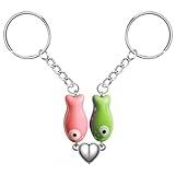 Agromusk Matching Heart Keychain,Cute Ceramic Fish Matching Couples Stuff Keyrings,Valentines Day Gifts for Him Her (Pink&Green)