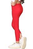 Loxdonz Girls Athletic Leggings Kids Dance Workout Running Yoga Pants Ballet Gymnastics Tights (US, Age, 7 Years, 8 Years, Red)