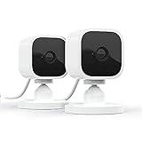 Blink Mini - Compact indoor plug-in smart security camera, 1080p HD video, night vision, motion detection, two-way audio, easy set up, Works with Alexa – 2 cameras (White)
