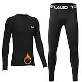 TELALEO Boys' Girls' Long Sleeve Compression Shirts Thermal Fleece Lined Kids Athletic Sports Tops Leggings Baselayer Set L