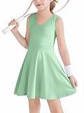 Haloumoning Girls Tennis Golf Dress Kids Sleevelesss V-Neck Athletic Workout Active Dresses 5-14 Years Light Green