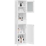 Yaheetech Tall Bathroom Storage Cabinet 67″, Wooden Floor Cabinet with Glass Door, Freestanding StorageOrganizer with Adjustable Shelves, 1 Drawer and Open Storage for Bathroom, Kitchen, Living Room