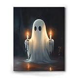 ART Halloween Canvas Wall, Ghost Canvas Wall Decor Ghost Holding Candles Haunting Ghost Poster Halloween Decor Gothic Painting for Dark Academia Room Decor 11x14inch