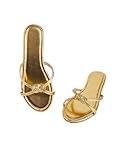 GORGLITTER Women's Braided Strappy Sandals Open Toe Metallic Flat Sandals Dressy Slides Gold 7.5