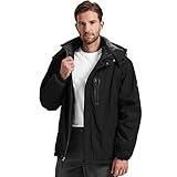 Kugnala Men's Winter Skiing Jacket Waterproof Warm Snow Fleece Lining Coat Mountain Windbreaker Hooded Windproof Rain Jacket Black L