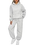 AUTOMET Sweatsuits Women 2 Piece Outfit Lounge Two Piece Sets Fall Fashion 2024 Tracksuits Oversized Sweatshirt and Sweatpants Casual Teen Girls Clothing Grey M