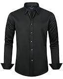 J.VER Men's Dress Shirts Solid Long Sleeve Stretch Wrinkle-Free Formal Shirt Business Casual Button Down Shirts Black Large