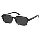 SOJOS Trendy Rectangle Polarized Sunglasses for Women Men, Retro Small Thin Slim Narrow Square Sunnies SJ2610, Black/Grey