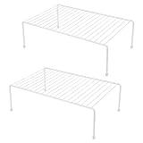 JBESUHI Set of 2 Large (16.1 x 10.2 Inch) Cabinet Storage Shelf Rack, Shelves，Kitchen Counter and Cabinet Shelf, Storage Rack Organizer for Kitchen, Bathroom Cupboard (White)