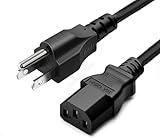 Standard 3ft 10 Amps 125 Volts Black 3 Prong AC Power Cord Cable for Electronics, TV, Computer, Printer, Radio, Monitor, Laptop, Samsung, Dell, Vizio, LG, Asus, and More