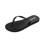 shevalues Slim Flip Flops for Women Beach Rubber Shower Shoes Basic Thong Sandals, Black, 39, (Size 8-8.5)