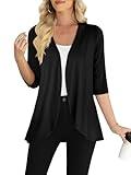 Yincro Women's Casual 3/4 Sleeve Cardigan Lightweight Soft Open Front Cardigans (Black, XL)
