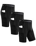 Roadbox Men's Compression Shorts with Pockets, 3 Pack 9'' Performance Running Base Layer for Workout Sports Underwear