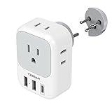TESSAN Israel Power Adapter, US to Israel Plug Adapter with 4 American Outlets 3 USB Charger (1 USB C Port), Type H Travel Adaptor for USA to Jerusalem