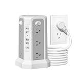 Surge Protector Power Strip Tower with USB C Port(PD18W),10FT Extension Cord with 12 AC Outlets 5 USB Charging Ports, PASSUS Power Tower Surge Protection for Home Office DormRoom