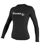 O'Neill UV 50+ Sun Protection Womens Basic Skins Long Sleeve Crew Sun Shirt Rash Guard, Black, Large