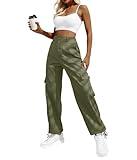 Lepunuo Women's Cargo Pants High Waisted Baggy Multiple Pockets Casual Trendy Fashion Y2K Trousers Army Green