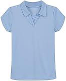 Nautica Girls' Big School Uniform Short Sleeve Polo Shirt, Button Closure, Moisture Wicking Performance Material, Fade Resistant, Light Blue, 7