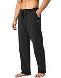 Pudolla Men's Cotton Yoga Sweatpants Athletic Lounge Pants Open Bottom Casual Jersey Pants for Men with Pockets (Black Large)