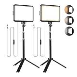 LED Photography Lighting Kit, NiceVeedi 2-Pack 8” Portable Video Light with Adjustable Tripod Stand, 2800K-6500K Dimmable Softlight Studio Light for Zoom, Game Streaming, YouTube