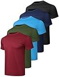 HovSiyla 5 Pack Workout Shirts for Men Athletic Running Gym Quick Dry Short Sleeve Performance Moisture Wicking T Shirt Black/Navy Blue/Azure/Burgundy/Army Green-L