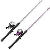 Zebco 33 Spincast Reel and Fishing Rod Combos (2-Pack), 5-Foot 6-Inch 2-Piece Fiberglass Rods with EVA Handle, Quickset Anti-Reverse Fishing Reels with Bite Alert, 1-Pink, 1-Black