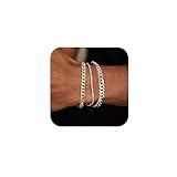 JEMARA Mens Silver Bracelet,Stainless Steel Bracelet for Men Silver Chain Cuban Link Bracelet Set for Men 3 Pcs