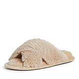 Dearfoams womens Jessica Furry Cross Band Slide Slipper, Latte, Medium US