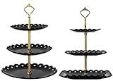 2 Pack of Large Plastic Dessert Stands, 3 Tier Cupcake Stand, 3 Tiered Serving Display Stand Reusable Pastry Dessert Tower Tray/Platter for Tea Party, Baby Shower and Wedding (Black)