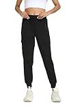 Womens Cargo Pants with Pockets-Lightweight Quick Dry Water Resistant Hiking Pants for Travel Casual Athletic and Outdoor(Black,L)