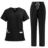 2025 Scrubs Medical Uniform Women and Man Scrubs Set Medical Scrubs Top and Pants（3-Black,X-Large）