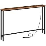 HOOBRO 47.2" Skinny Console Table with Power Outlets, 5.9" Behind Couch Table with Charging Station, Narrow Sofa Table, Long Entryway Table for Living Room, Hallway, Foyer, Rustic Brown BF15XG01G1