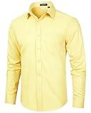 HISDERN Yellow Dress Shirt for Men Long Sleeve Casual Button Down Shirt Solid Formal Business Button Up Tuxedo Wedding Mens Shirt Regular Fit