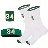 NIUNEW 4 Pcs Basketball Accessories Socks for Boys and Girls-Basketball Sweatbands Wristbands Kit-Sport Socks for Kids 6-14 (Standard, Green)