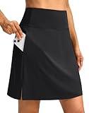 SANTINY 18" Skorts for Women 3 Pockets High Waist Long Athletic Tennis Skirt Golf Skort for Casual Summer Travel (Black_L)