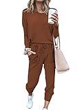 Bofell Fall Outfits for Women 2024 Lounge Sets for Women 2 Piece Long Sleeve Fall Clothes for Women 2024 Fashion Two Piece Travel Outfits Thanksgiving Coffee M