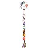 Handmade Crystal Window Car Hanging Ornaments 7 Chakra Home Decoration Feng Shui Ornament Yoga Meditation Car Decoration Tumbled Palm Stones (7 Chakras Tree)