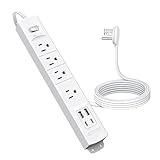 TROND Flat Plug Power Strip USB-5ft Flat Extension Cord Surge Protector Wall Mount, 2 Type C & 2 USB A Ports with Multiple Outlets, 1440J, 1625W for Office Supplies Dorm Room Essentials, White
