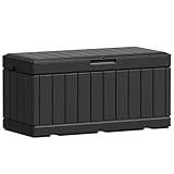 Greesum 82 Gallon Resin Deck Box Large Outdoor Storage for Patio Furniture, Garden Tools, Pool Supplies, Weatherproof and UV Resistant, Lockable, Black