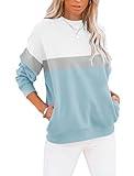 TICTICMIMI Women's Casual Long Sleeve Color Block/Solid Tops Crewneck Sweatshirts Cute Loose Fit Pullovers With Pockets A-blue