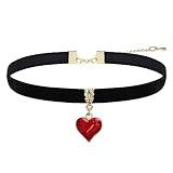 LOVEMY Vintage Black Choker Necklace for Women, Velvet Drip oil Red Heart Black Choker, Valentines Day Halloween Cosplay Party Jewelry, Adjustable Length from 10-14 Inches