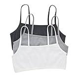 Hanes Womens Cropped Bralette, Breathable Pullover Bra, Crop Top, Solid Or Assorted, 3-pack Bra, Sky Grey Heather/Concrete Heather/White, Medium US