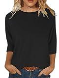 Womens Tops Casual 3/4 Sleeve Tshirts Round Neck Loose Fit Blouses Black L