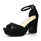 CAMSSOO Women's Platforms Wedges Sandals Suede Open toe Ankle Strap Fashion Wedding Sexy Dress Block Chunky High Heels Pumps Shoes Full blackSize US 9 CN 40