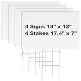 Newflager 4 Pack 18 x 12 Inches White Corrugated Plastic Yard Sign with Metal Stakes for Birthday, Real Estate Garage Sale Signs, Rent, Guidepost Decorations
