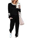 Airplane Outfits for Women 2024 Business Casual Fall Clothes Womens Loungewear Set Fall Tracksuit Elasticized Waistband Pants Workout Sets Black L