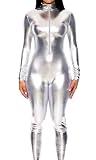 Forplay Women's Metallic Zip Front Mock Neck Catsuit Silver Medium/Large