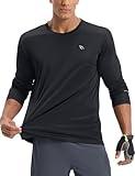 baleaf Men's Mountain Bike Shirts Long Sleeve Loose-fit Cycling Jersey Zipper Pocket UPF 50+ Workout Athletic Running Black M