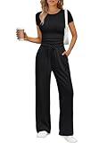Trendy Queen Womens 2 Two Piece Set 2025 Summer Workout Beach Vacation Gym Clothes Fall Fashion Lounge Loungewear Matching Sweatsuit Sweat Casual Wide Leg Pant Travel Outfit Fitness Athletic Clothing